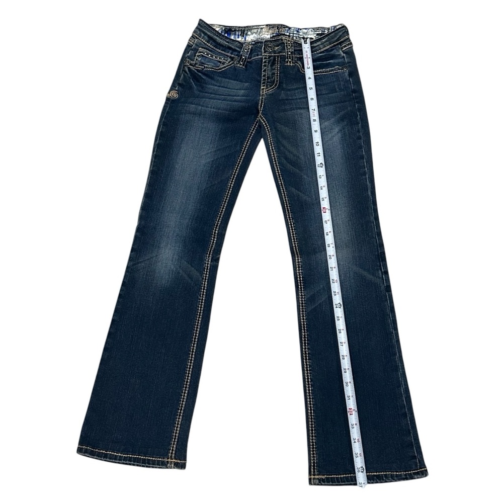 Adiktd Bootcut Jeans Womens Mid Rise‎ Embellished Stretch Blue Denim 2/w27 - Picture 7 of 8